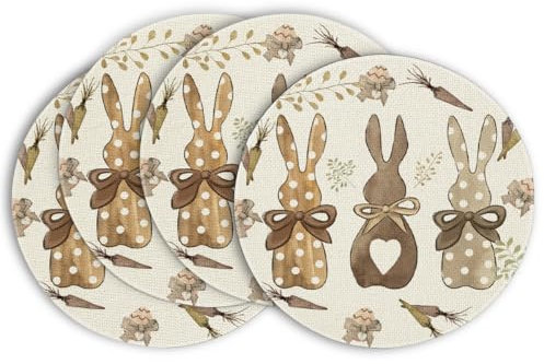 Artoid Mode Polka Dot Hasen Karotten Ostern 4er Set Platzsets, 37cm Frühling Küche Tisch Dekoration Drinnen Urlaub Party Dekor