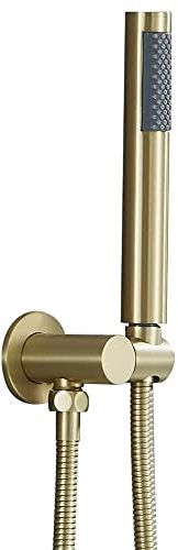 FJYDM Messing-Hochdruck-Handbrause mit rundem Kopf und verstellbarem Versorgungswinkel, Wandanschluss, Brausehalter und Schlauch, gebürstetes Gold