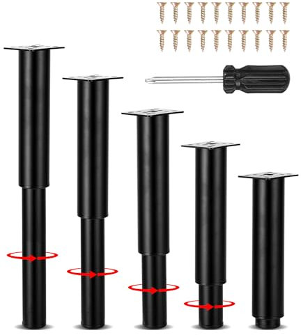 5pcs Universel Pieds de Lit Réglable,Pied Reglable pour Meuble 18-34cm avec vis et Tournevis,Pied pour Sommier Liaison Pied de Support de Lit Pieds,Pieds Table Basse,Pieds de Meuble pour Canapé
