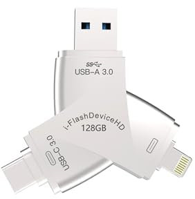 Clé USB 4 en 1 pour iPhone - Protection de sécurité - Photo et vidéo - USB 3.0 - Stockage Externe - Compatible avec iPhone/iPad/Android/PC
