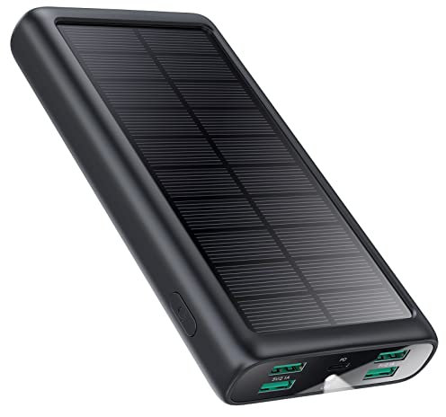 Power Bank 20000mAh,Compatto Caricatore Portatile Solare 15W PD 3A USB C Ingressi&Uscite Powerbank Solare con Torcia LED Incorporata Batteria Esterna per iPhone Samsung Huawei Xiaomi Nintendo Switch