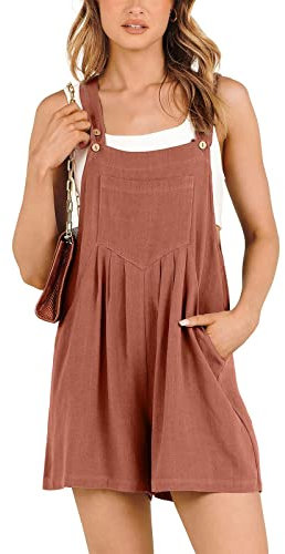 Salopette Corta Da Donna, Tuta Per Pantaloni In Cotone E Lino Salopette Premaman Casual Moda Allentata Elegante Estivi Con Spalline Solidi Con Tasche Senza Maniche Retrò Pantaloncini