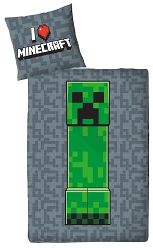 Bettwäsche 135x200 Flanell, Biber, Minecraft, kuschelig weich für Winter, 1x Kissenbezug 80x80 + Bettbezug 135x200, 100% Baumwolle, Kinderbettwäsche Gaming