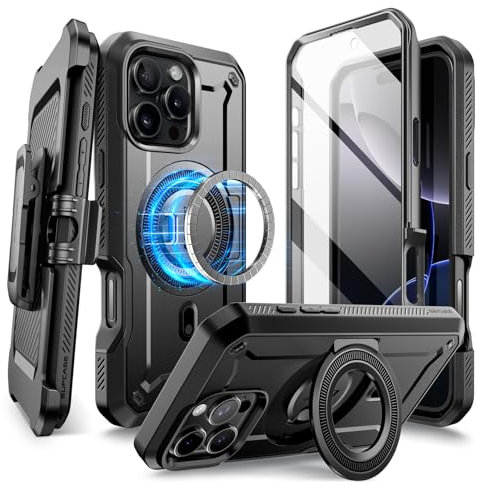 SUPCASE for iPhone 16 Pro Max Case with Stand (UBPro Mag), [Support MagSafe] [Built-in Screen Protector & Belt Clip] [Military-Grade Protection] Magnetic Phone Case for iPhone 16 Pro Max 6.9'' (Black)