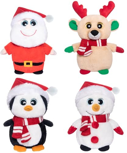 My OLi 13 cm / 5.1 Inch Weihnachts-Plüschtiere Set (4er Pack) - Nikolaus, Rentier, Pinguin & Schneemann - Weiche Kuscheltier Geschenke & Deko für Kinder zum Weihnachten
