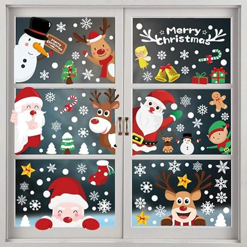Navidad Ventana Pegatinas Santa Claus Copos de nieve Muñeco de nieve Navidad Decoración Ventana Calcomanías de (A1)