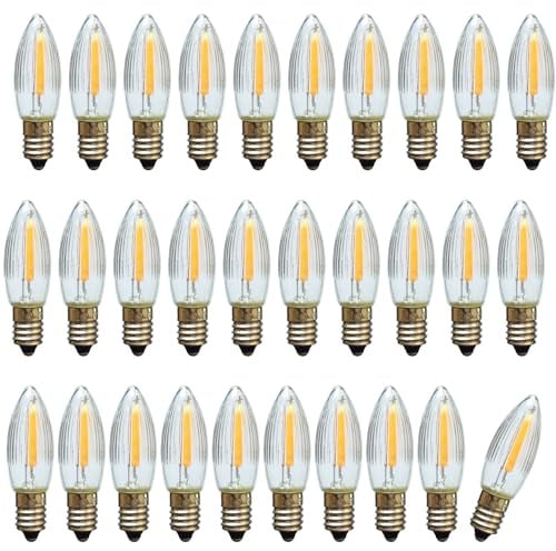 Erzgebirgslicht - AUSWAHL - 30 Stück LED Filament Topkerze 8 V 0,2 W für AUSSEN, für 28-30 Brennstellen E10 Riffelkerze Ersatzbirne Glühbirne Glühlämpchen für Lichterketten Pyramide Schwibbogen