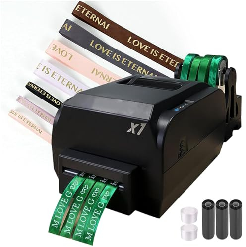 JXUANMM Satin Ribbon Printing Machine with Holder,200 Dpi Digital Ribbon Printer Thermal Label Printer Foil Stamping Printing Machine, 150mm/s,Supports 50+ Languages, DIY Decorative Ribbon FourRow
