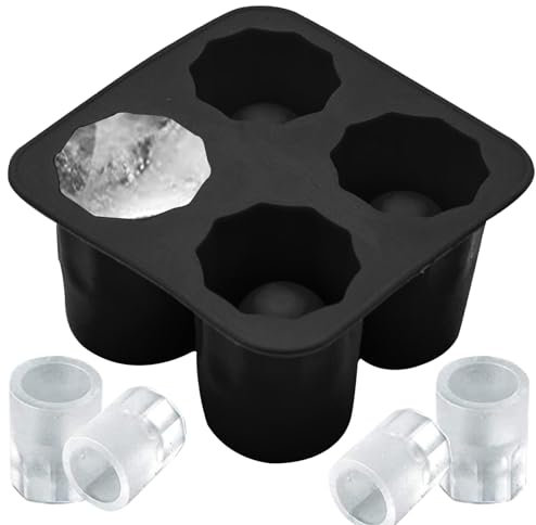 Silicone Shot Glass Mold, 4 Cavities Round Ice Shot Glass Mold, Reusable Non-stick Chocolate Cup Mold Holds 1oz Each for Freezer Cocktail Whiskey