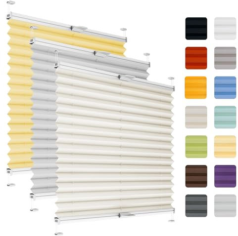 Fenster Plissee ohne Bohren zum Kleben auf Rahmen - Thermo Plisseerollo Innen - Rollo Jalousie, auf den Fensterrahmen, Faltrollo, Sichtschutz, Blickdicht, für Fenster & Tür - Creme, 60 x 220 cm