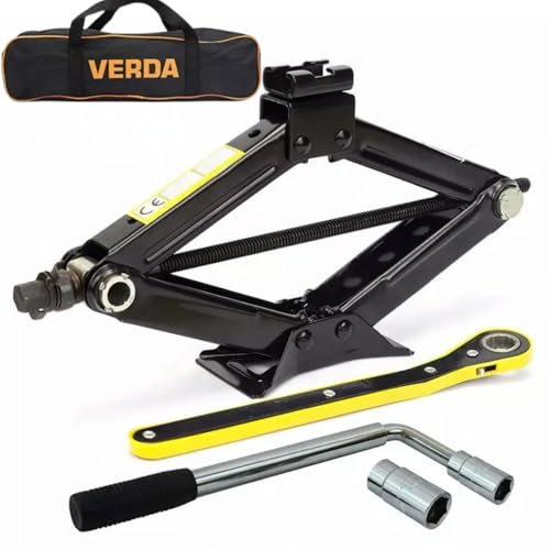 Scherenwagenheber 2T, Car Jack Kit mit Ratsche, Stahlsäule und Gummi, Auto Heber, vergrößerte Stahlplatte, tragbarer Wagenheber für PKW MPV SUV (SN4550)