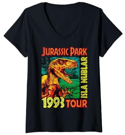 Damen Jusrassic Park Isla Nublar 1993 Tour-Poster T-Shirt mit V-Ausschnitt