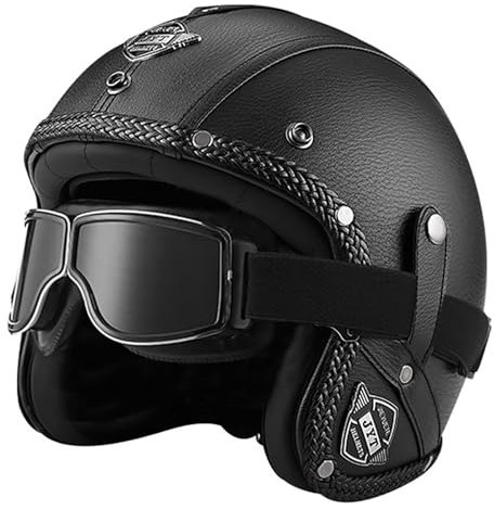 EBAYIN Retro Harley Motorcycle Half Helmet Vintage Jet Helmet 3/4 Helmet Open Face Leather Helmet Cruiser Chopper Scooter Safety Anti-Collision Moped Helmet DOT+ECE Certification,M-XXL(63~64cm)