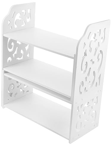 ERINGOGO Wooden Bookshelf Desk Shelf Unit Telescopic Ladder Shelf Office Storage White Desk Organizer