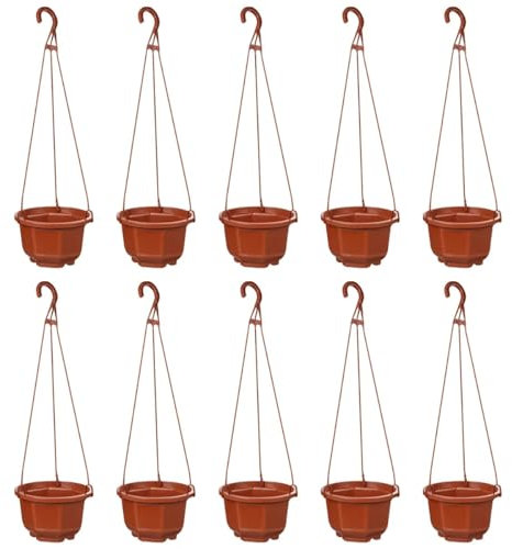 KYUQY 10 macetas colgantes de plástico, maceta de pared de 5.2 pulgadas con ganchos, macetas y soportes para cestas para plantas de interior y exterior