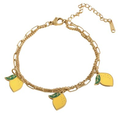 XFSRG Gold Armbänder Damen Mit Frucht-Anhänger 18k Modische Armreifen für Sommer Elegante Bangles für Frauen (A)