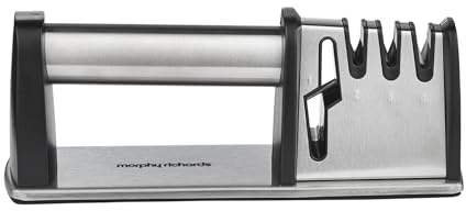 Morphy Richards 4-in-1 Knife Sharpener, Manual Kitchen Sharpener, Stainless Steel Body, Easy Grip Handle, Non-Slip Base, Blade Prep, Sharpening, Honing, Scissor Sharpening, Safe Easy to Use, 868751