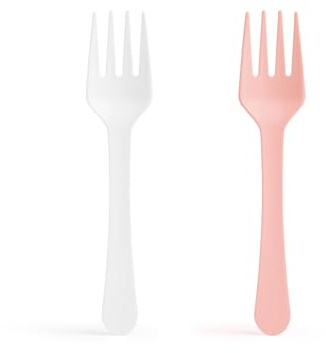 Forchettine Finger Food Bicolore 12cm – 80 Pezzi (40+40) Riutilizzabili – Made in Italy, Lavabili e Resistenti – Design Elegante per Feste, Aperitivi e Catering (Bianco-Rosa)