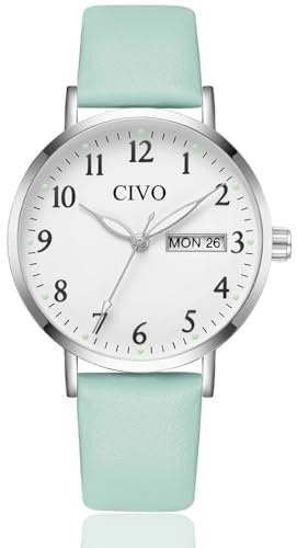CIVO Leicht Lesbar Armbanduhr Damen: Analog Klares Zifferblatt mit Zahlen | Datum und Tag Leuchtende Zeiger Wasserdicht - Damenuhr Elegant für Casual Alltag - Geschenke für Ehefrau Mutter Senioren
