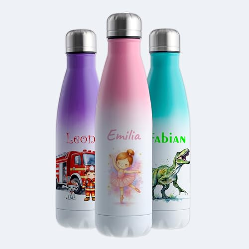 Gravur-Max Trinkflasche Edelstahl 500 ml personalisiert - Ballerina – doppelwandige Thermosflasche hält 13 h warm & 24 h kalt – auslaufsicher, BPA-frei & mit Wunschnamen bedruckt – weiß/pink