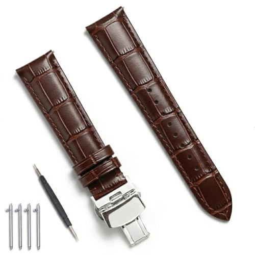 Cikan Echtleder-Uhrenarmband mit Schnellwechsel und Faltschließe, 16–24 mm | Rindsleder mit Edelstahl-Butterfly-Faltschließe; schweißabweisend, für Damen und Herren, in Schwarz, Braun, Blau und Grün.