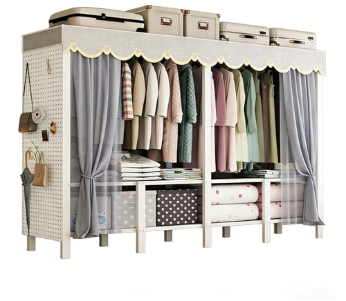 ZYYLIVR Tragbarer Kleiderschrank Mit Stoffbezug,Stoffschrank Mit Kleiderstange Und Rollen,Faltbarer Kleiderschrank Zum Aufhängen Von Kleidung,Stabil Faltschrank Für Schlafzimmer,Wohnzimmer(170x170cm)