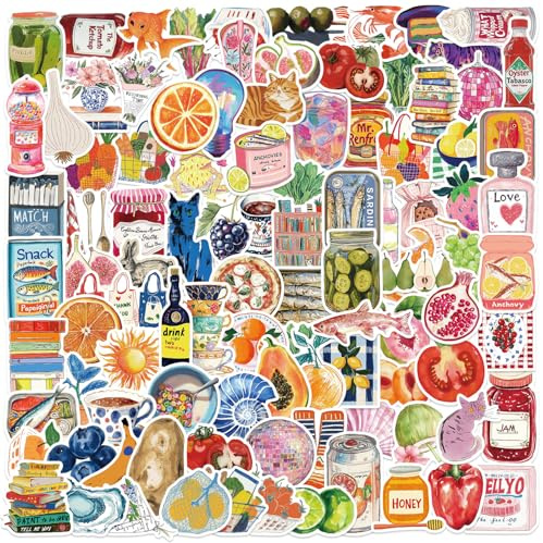 100 STÜCK Vintage Ästhetische Sticker Set für Scrapbooking, Journaling - Niedliche Coquette Aufkleber aus wasserfestem PVC für Erwachsene - Einzigartige Food & Girly Designs für Handy, Laptop, Tasse