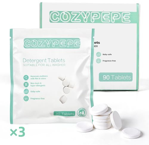 Baby Bottle Washer Detergent Tablets, 90 Count Fast-Dissolving Gentle Formula, Removes Milk Residue Grease & Odor, Compatible with All Brands, for Washer Sterilizer Dryer