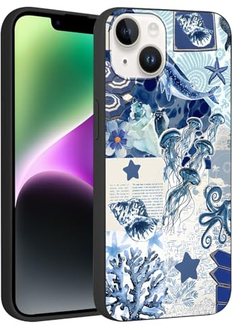 Tivkofk Cute Phone Case for iPhone 13/iPhone 14 6.1'', Summer Preppy Ocean Marine life Collage Case Design Pattern for Girls Women, Slim Soft Silicone Shockproof Bumper Protector Cover
