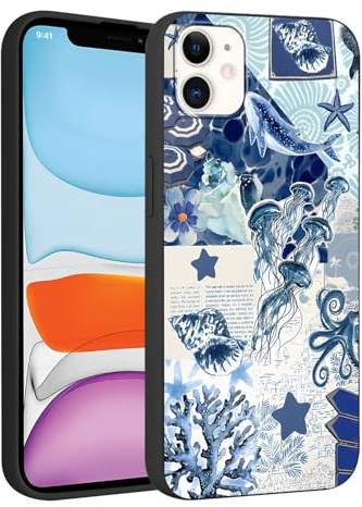 Tivkofk Cute Phone Case for iPhone 11 6.1'', Summer Preppy Ocean Marine life Collage Case Design Pattern for Girls Women, Slim Soft Silicone Shockproof Bumper Protector Cover