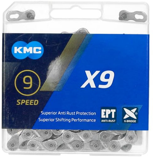 Fahrrad Kette, KMC Fahrradkette, ›X9 EPT, 1/2 x 11/128, 114 Glieder, 9-fach, kompatibel mit Shimano / Sram / Campagnolo, rostresistent, silber