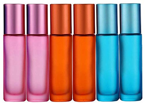 JamHooDirect 6Pcs, 10ml Essential Oils Roller Bottles, Empty Refillable Colorful Frosted Glass Roll on Bottles with 1 Opener & 1 Dropper, Perfect for Aromatherapy, Fragrance, Perfume