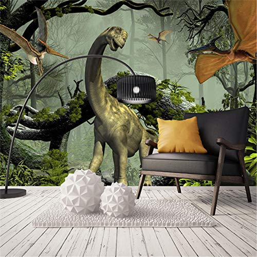 PSiFound® 3D Wandbild Selbstklebende Tapete Geheimnis Wald Tiere Dinosaurier (250X175Cm) Kinderzimmer Tapete Poster Fototapete Junge Mädchen Schlafzimmer Raumdekoration Umweltschutz