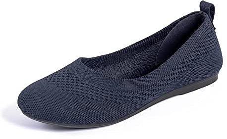 Women's Ballet Flats Slip On Knit Dress Shoes Pumps Shoes Round Toe Navy