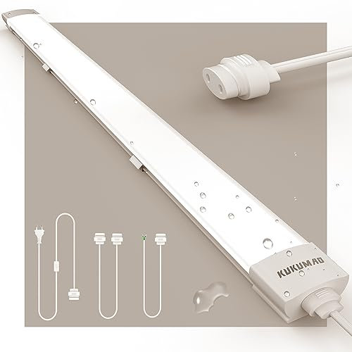 KUKUMAO Feuchtraumleuchte Mit Stecker, 45W 150CM Röhre, 4000K Werkstatt Deckenleuchte, IP66 Deckenleuchte, 4500LM Leuchten für Garage Werkstatt Keller Bad [Energieklasse F+]