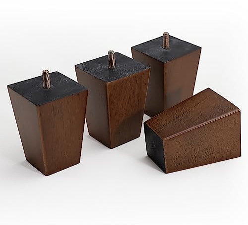 WEKIS Solid Wooden Furniture Legs 4 Inch, Natural Wood Mid Century Brown Square Legs Furniture Replacements Feet for Couch Legs, Sofa Legs, Cabinet Legs, Bench Legs, Bed Legs, Set of 4
