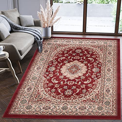 Mazovia Orientalisch Teppich - Traditioneller Teppich für Wohnzimmer, Esszimmer - Orient Teppiche Ornament - ÖKO-TEX Wohnzimmerteppich Rot Beige - 80 x 150 cm