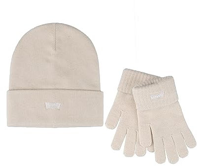 Levi's Strickmütze und Handschuhe für Damen mit Bündchen, Cream, Einheitsgröße