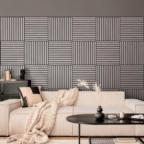Bilderwelten Akustikpaneel Eiche Grau 2 Stk. 52x52 cm Holzpaneel Holzwand Holzverkleidung 3D Akustik Platte Schallabsorber Wand Panel Schlafzimmer