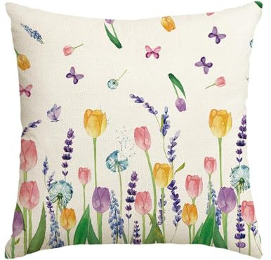 Artoid Mode Tulpe Lavendel Blumen Schmetterling Frühling Kissenbezug, 45x45 cm Sommer Saisonnal Zierkissenbezug Cushion Cover Couch Wohnzimmer Deko