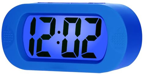Plumeet Einfach Einzustellen, Großer Digitaler LCD-Reisewecker, Mit Schlummermodus und Nachtlicht, Ansteigendem Soundalarm & Handgerät-Größe, Kinder (Blau)