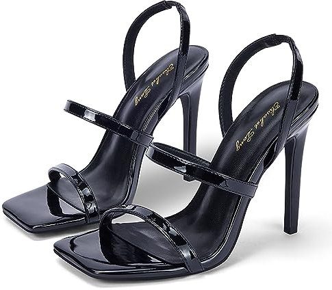 Zhabtuc Talons Hauts à Bout Carré pour Femmes: Talons Aiguilles de 11 cm, Bout Ouvert, Sandales à Talons, pour Fête, Mariage, Chaussures de Soirée, Noir, 40 EU