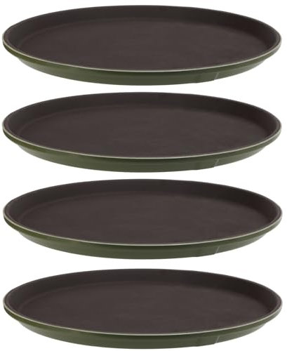 YUENPUN 4 PCS 28cm Round Non Slip Trays, 11 Inch Black Plastic Serving Tray, Non Slip Drinks Trays with Rubber Surface for Food, Drinks, Coffee