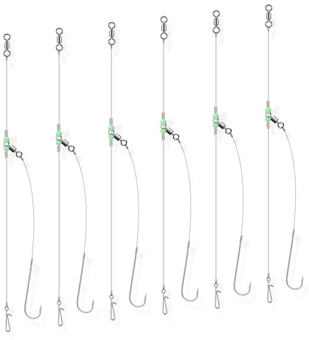 Dr.Fish 6PCS Sea Fishing Rigs Beach Casting, Clipped sea rig Hook Size 2/0, Hand Tie Fishing Rigs Shore Fishing Single Hooks Ready for Use
