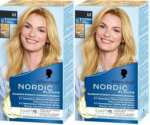 Schwarzkopf - Nordic Blonde L1 Aclarante Intensivo â€“ Coloración permanente sin amoníaco â€“ Aclara hasta 7 tonos - Con aceite activador&OmegaPLEX (Paquete de 2)