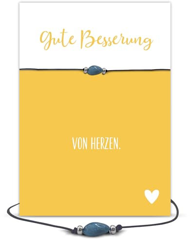 Glücksschmiedin - Gute Besserung Geschenk, Edelstein Armband mit Apatit, schöner Grußkarte und Kuvert, handgefertigt