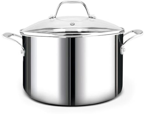 HOMICHEF Olla de acero inoxidable pulido sin níquel de 6,6 L con tapa de cristal (Sin revestimiento no tóxico, 3 capas) - 24 CM Ollas de acero inoxidable para cocinar