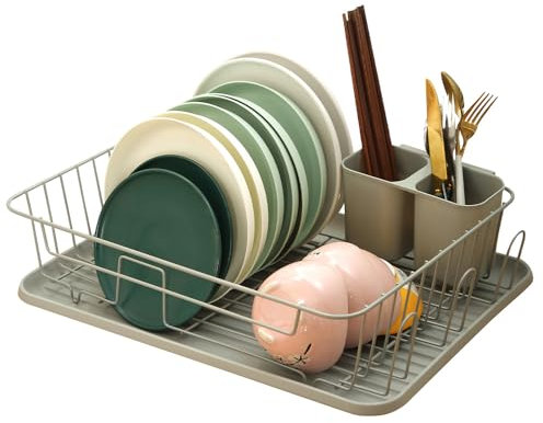 Easylife Compact Single Tier Dish Drainer Rack (L43 x W31 x H11cm). Durable Steel Dish Drying Rack, Dish Drainer Rack with Drip Tray, Sink Drainer Rack with Cutlery Basket - Fully Guaranteed