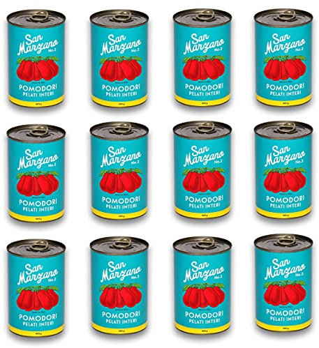 DELICRET - 12x 400g - San Marzano Tomate aus KampanienDas rote Gold | Ganze, geschälte Tomaten im eigenen Saft | +GRATIS DELICRET OMA Rezepte