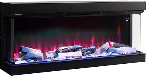 INMOZATA Electric Fire 60inch/150cm 3D Media Wall Fireplace, Multi Flame Colors&Bottom Lights&Top Lights Available, Sound Effects, APP Control, 7day Programmable